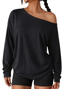 Womens Off The Shoulder Oversized Top Asymmetrical Neck Pullover